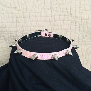 Pink Iridescent Sequin All-Spike Choker